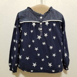 Hanna Andersson top 120 6/7 star print pom trim lined 4th of July night sky